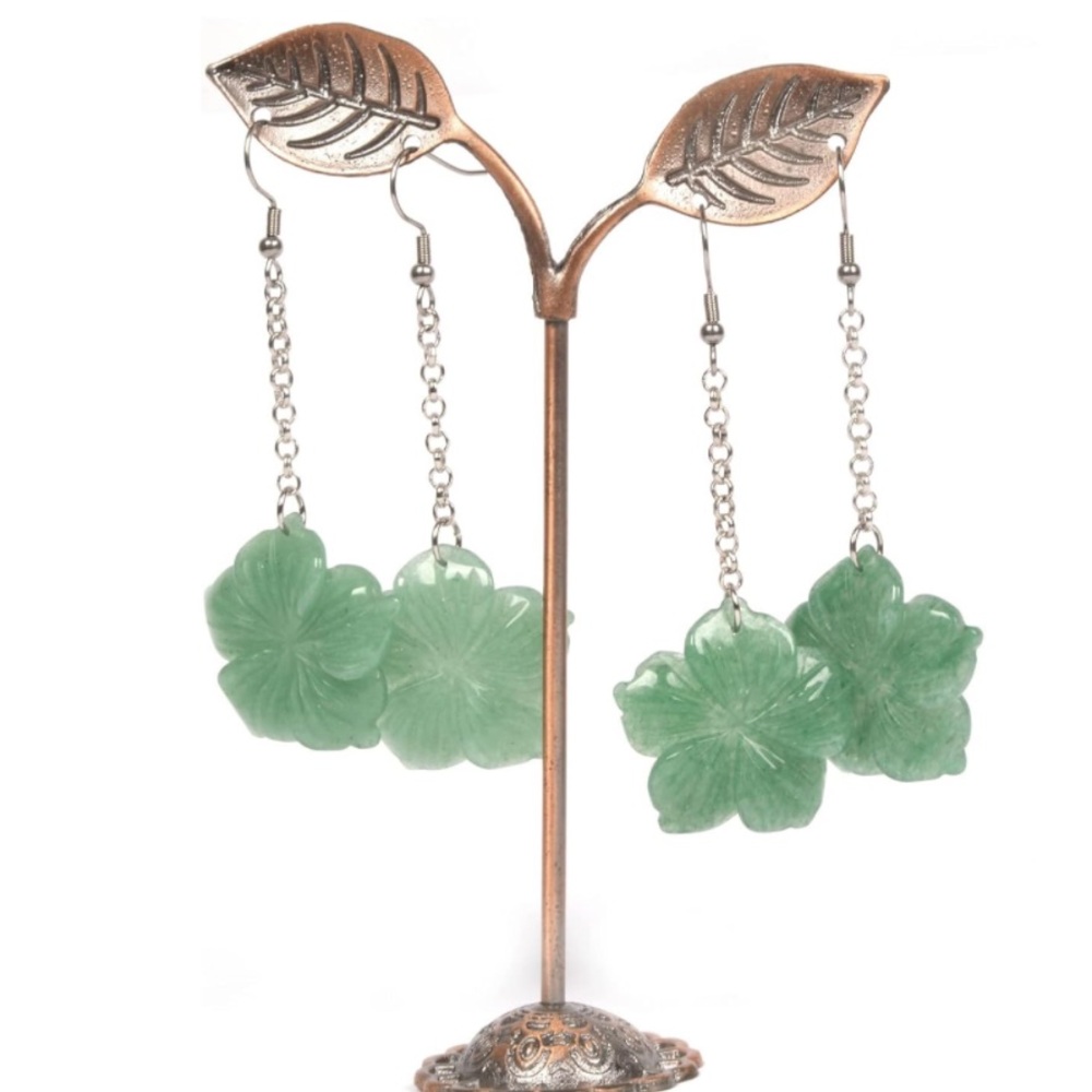 Green Aventurine Hawaii Flower Earrings
